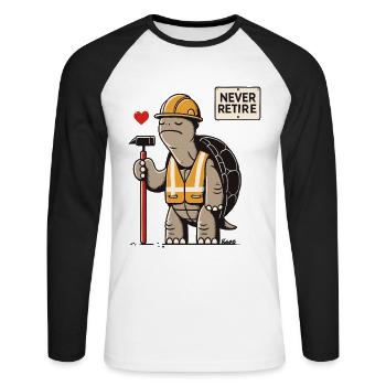 Never Retire – Construction Worker Turtle - Unisex Long Sleeve Baseball T-Shirt - white/black - Front - Nik (191cm)