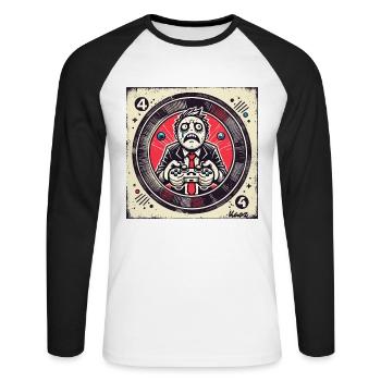 Gamer intense en costume et style rétro - T-shirt baseball manches longues Homme - blanc/noir - Devant - Nik (191cm)