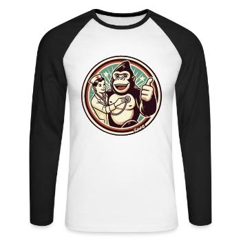 Systematic health – gorilla with thumbs up - Unisex Long Sleeve Baseball T-Shirt - white/black - Front - Nik (191cm)
