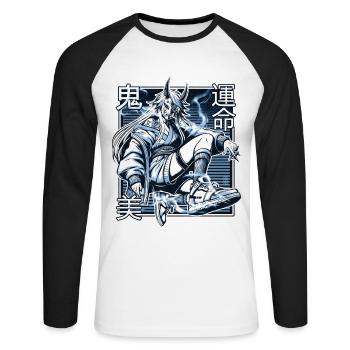 Démon Kunoichi bleu - T-shirt baseball manches longues Homme - blanc/noir - Devant - Nik (191cm)