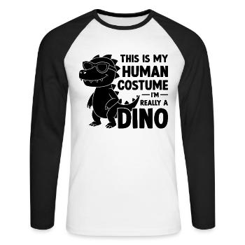 Funny Dino - This Is My Human Costume I'm Really A - Unisex Baseballshirt langarm - Weiß/Schwarz - Vorne - Nik (191cm)