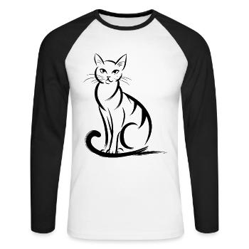 Une beauté de chat élégante dans un look minimaliste - T-shirt baseball manches longues Homme - blanc/noir - Devant - Nik (191cm)