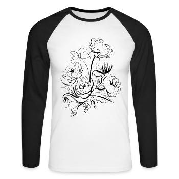 Illustration florale élégante dans un style vintage - T-shirt baseball manches longues Homme - blanc/noir - Devant - Nik (191cm)