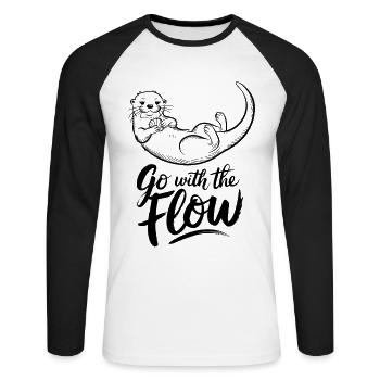 Go With The Flow Otter Illustration Tier - Unisex Baseballshirt langarm - Weiß/Schwarz - Vorne - Nik (191cm)