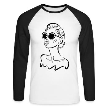 femme élégante avec des lunettes de soleil dessin esthétique - T-shirt baseball manches longues Homme - blanc/noir - Devant - Nik (191cm)