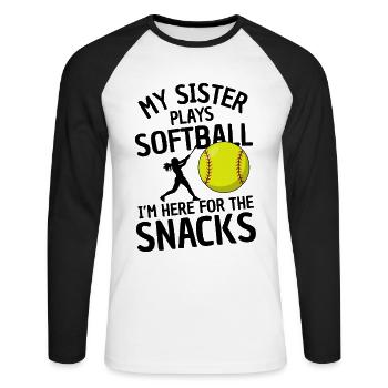 Lustiger Softball Spruch Geschwister - Unisex Baseballshirt langarm - Weiß/Schwarz - Vorne - Nik (191cm)