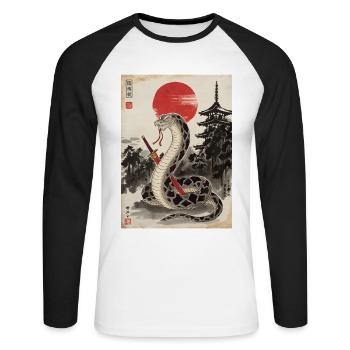 Samurai - Unisex Baseballshirt langarm - Weiß/Schwarz - Vorne - Nik (191cm)