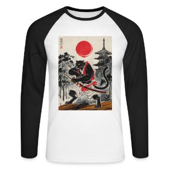Samurai - Unisex Baseballshirt langarm - Weiß/Schwarz - Vorne - Nik (191cm)