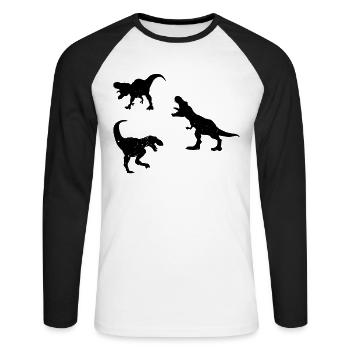 Dinosaur Silhouette T-Rex Dino - Unisex Long Sleeve Baseball T-Shirt - white/black - Front - Nik (191cm)