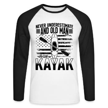 Never Underestimate An Old Man With a Kayak - Unisex Long Sleeve Baseball T-Shirt - white/black - Front - Nik (191cm)