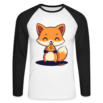 Renard kawaii mignon avec pizza - T-shirt baseball manches longues Homme - blanc/noir - Devant - Nik (191cm)