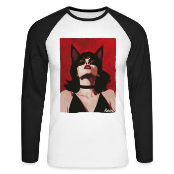 Seductive woman with cat ears - Unisex Long Sleeve Baseball T-Shirt - white/black - Front - Nik (191cm)