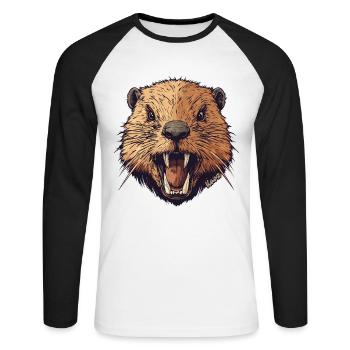Wild Beaver - Unisex Long Sleeve Baseball T-Shirt - white/black - Front - Nik (191cm)
