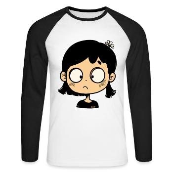 Nachdenkliches Cartoon-Mädchen - Unisex Baseballshirt langarm - Weiß/Schwarz - Vorne - Nik (191cm)