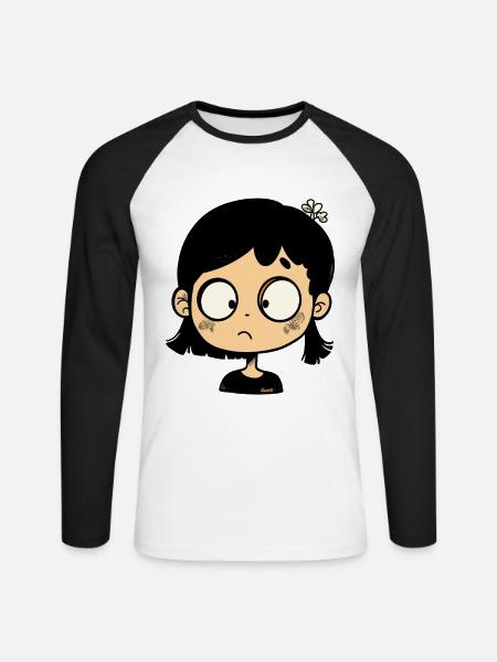 fille de dessin animé réfléchie - T-shirt baseball manches longues Homme - blanc/noir