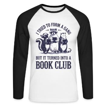 Amateurs de livres : la bande est devenue un club de lecture - T-shirt baseball manches longues Homme - blanc/noir - Devant - Nik (191cm)