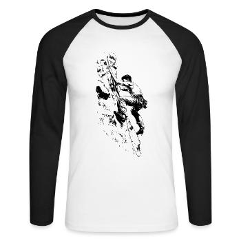 Bergsteigen Zugspitze: Gipfelsteiger mit Karabiner - Unisex Baseballshirt langarm - Weiß/Schwarz - Vorne - Nik (191cm)