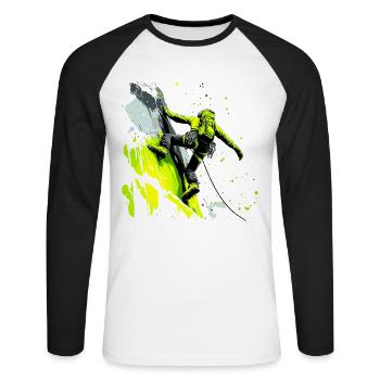 Klettern in den Alpen: Am Limit beim Felsklettern - Unisex Baseballshirt langarm - Weiß/Schwarz - Vorne - Nik (191cm)