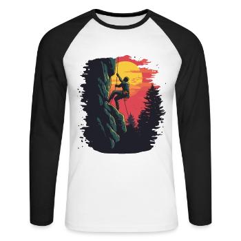 Freeclimbing in den Alpen: Amour am Fels bei Sonne - Unisex Baseballshirt langarm - Weiß/Schwarz - Vorne - Nik (191cm)