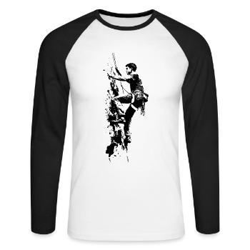 Klettern in den Alpen: Am Limit beim Felsklettern - Unisex Baseballshirt langarm - Weiß/Schwarz - Vorne - Nik (191cm)