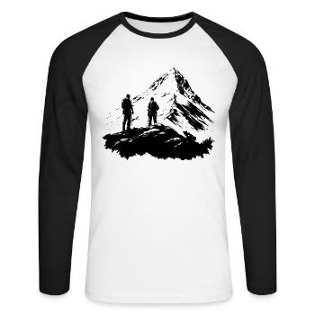 Gipfel bouldern: Outdoor Abenteuer in den Alpen - Unisex Baseballshirt langarm - Weiß/Schwarz - Vorne - Nik (191cm)
