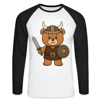 Teddy Bear Viking - Unisex Long Sleeve Baseball T-Shirt - white/black - Front - Nik (191cm)