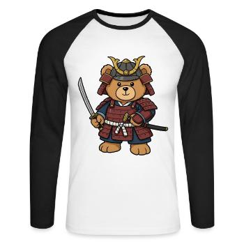 Teddy Bear Samurai - Unisex Long Sleeve Baseball T-Shirt - white/black - Front - Nik (191cm)