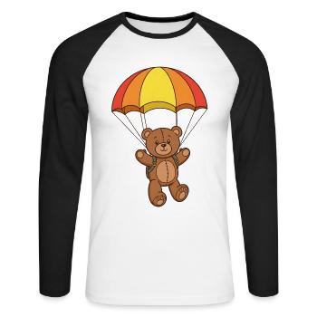 Teddy Bear Parachutist - Unisex Long Sleeve Baseball T-Shirt - white/black - Front - Nik (191cm)
