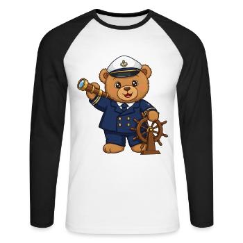 Teddy Bear Captain at Sea - Unisex Long Sleeve Baseball T-Shirt - white/black - Front - Nik (191cm)