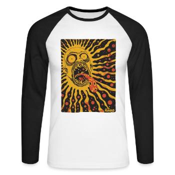 Crazy Psycho Horror Sun - Unisex Long Sleeve Baseball T-Shirt - white/black - Front - Nik (191cm)
