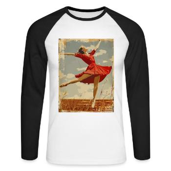 Vintage Ballerina auf dem Feld - Unisex Baseballshirt langarm - Weiß/Schwarz - Vorne - Nik (191cm)