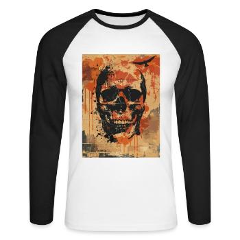 Creepy skull with ravens - Unisex Long Sleeve Baseball T-Shirt - white/black - Front - Nik (191cm)