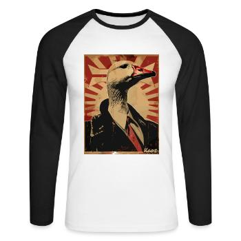 Majestätische Gans im Anzug - Unisex Baseballshirt langarm - Weiß/Schwarz - Vorne - Nik (191cm)