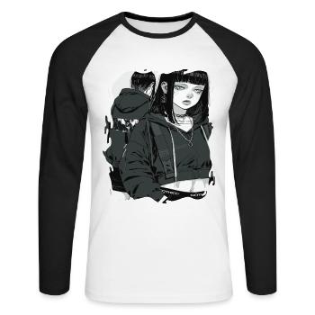 Dark Gothic Anime Girl Aesthetic - Unisex Long Sleeve Baseball T-Shirt - white/black - Front - Nik (191cm)