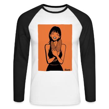 Glückliches Mädchen mit Maiskolben - Unisex Baseballshirt langarm - Weiß/Schwarz - Vorne - Nik (191cm)