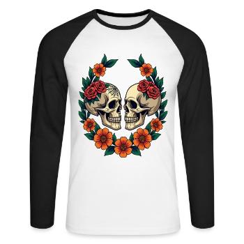 Skulls & Flowers Dark Aesthetic Floral - Unisex Baseballshirt langarm - Weiß/Schwarz - Vorne - Nik (191cm)