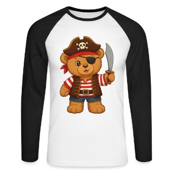 Ours en peluche Pirate - T-shirt baseball manches longues Homme - blanc/noir - Devant - Nik (191cm)