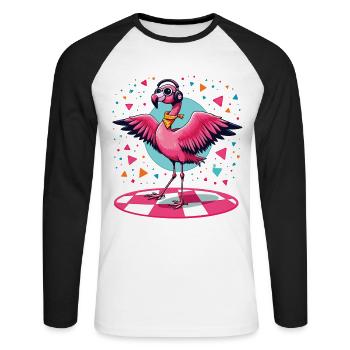 Disco Flamingo – Party Bird - Unisex Long Sleeve Baseball T-Shirt - white/black - Front - Nik (191cm)