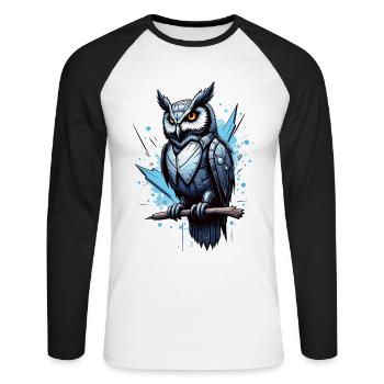 Futuristische Eule mit Rüstung - Unisex Baseballshirt langarm - Weiß/Schwarz - Vorne - Nik (191cm)