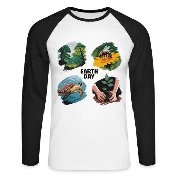 T-shirt de protection de l’environnement – Motif du Jour de la Terre - T-shirt baseball manches longues Homme - blanc/noir - Devant - Nik (191cm)