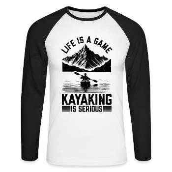 Life is a game Kayaking is serious - Kayaking - Unisex Long Sleeve Baseball T-Shirt - white/black - Front - Nik (191cm)