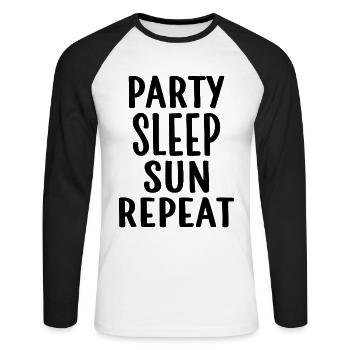 Party Sleep Sun Repeat – Summer Lifestyle - Unisex Long Sleeve Baseball T-Shirt - white/black - Front - Nik (191cm)
