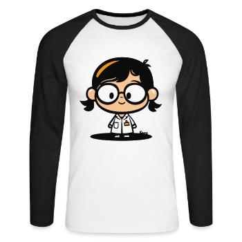 Cute Scientist – Lab Coat & Glasses - Unisex Long Sleeve Baseball T-Shirt - white/black - Front - Nik (191cm)