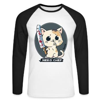 Neko Chef - Chat effronté avec couteau de chef - T-shirt baseball manches longues Homme - blanc/noir - Devant - Nik (191cm)