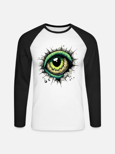 Monster-Auge guckt durch das Loch in der Wand - Unisex Baseballshirt langarm - Weiß/Schwarz