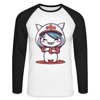 Süßes Wesen mit Herz – Liebevolles Design - Unisex Baseballshirt langarm - Weiß/Schwarz - Vorne - Nik (191cm)