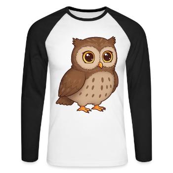 Tier Cartoon Eule - Unisex Baseballshirt langarm - Weiß/Schwarz - Vorne - Nik (191cm)