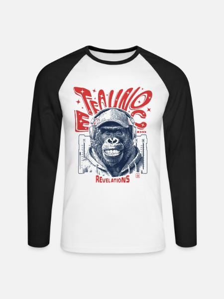 Ecstatic Affe Shirt – Techno, Rhythmus & Bass - Unisex Baseballshirt langarm - Weiß/Schwarz