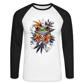 Frosch mit orangen Füßen - Weed Frosch Design - Unisex Baseballshirt langarm - Weiß/Schwarz - Vorne - Nik (191cm)