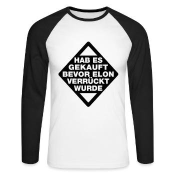Hab es gekauft bevor Elon verrückt wurde - Spruch - Unisex Baseballshirt langarm - Weiß/Schwarz - Vorne - Nik (191cm)